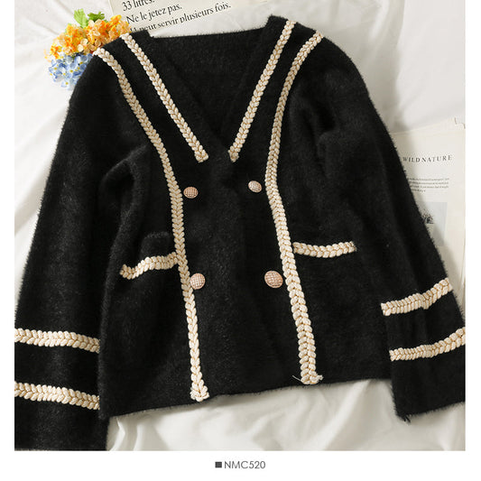 Sweater women's autumn double breasted long sleeved jacket  1860