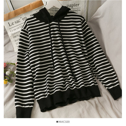 Han Fan striped loose and thin drawstring Hooded Sweater  1731