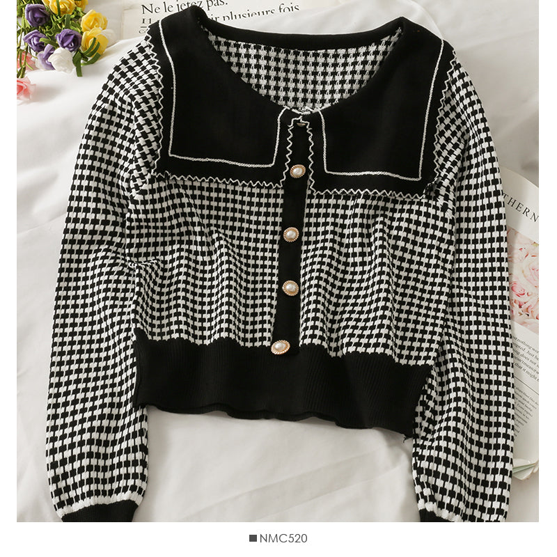 Slim and slim check long sleeve sweater women's doll neck  1760