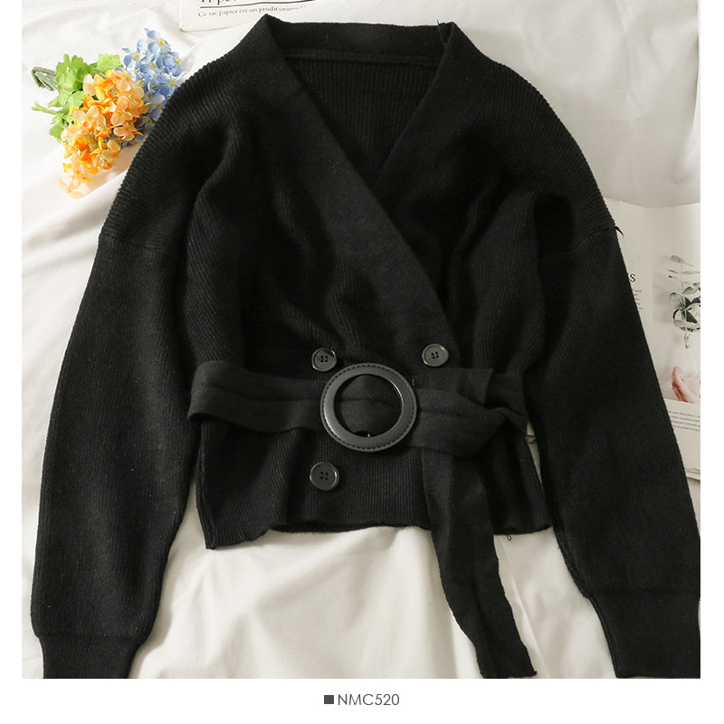 French niche design cross V-Neck long sleeve sweater  1972