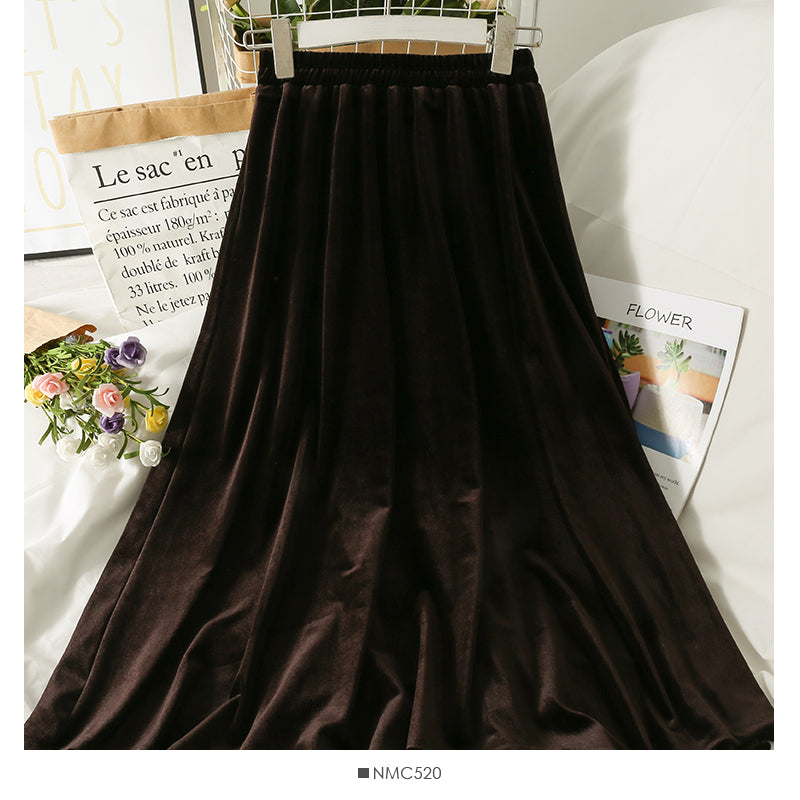 Hong Kong style retro golden velvet high waist slim skirt  2535