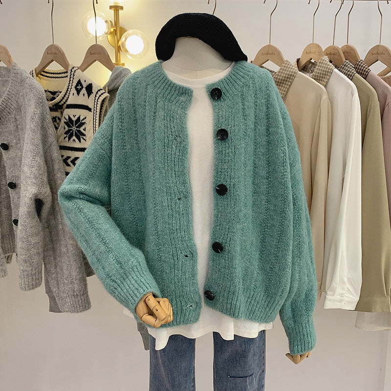 Lazy style, round neck long sleeve cardigans, loose short jacket sweater  1421