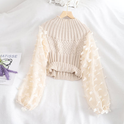 Sweet applique long sleeve cropped sweater  1480