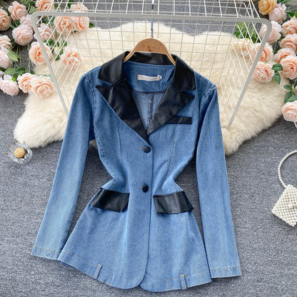 Denim coat women's waist closing thin coat  1525