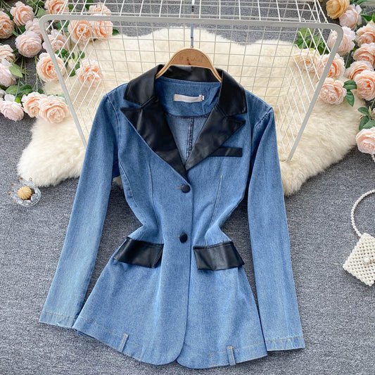 Denim coat women's waist closing thin coat  1525