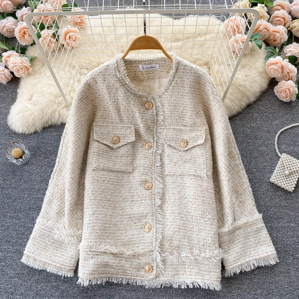 French small fragrant wind tweed coat autumn and winter celebrity temperament versatile top  1562