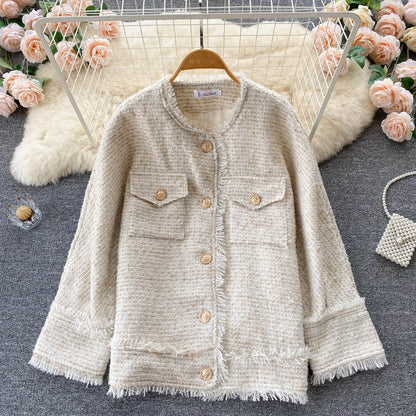 French small fragrant wind tweed coat autumn and winter celebrity temperament versatile top  1562