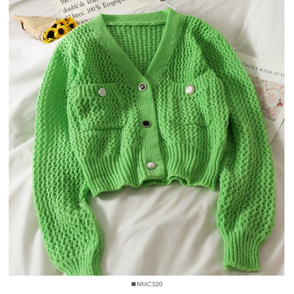 Sweater women's sweater V-neck cardigan versatile top  1737