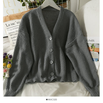 Knitwear solid color versatile outside cardigan sweater coat  1835