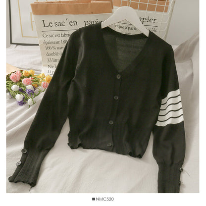 Korean Vintage V-neck single breasted long sleeved sweater for women  1782