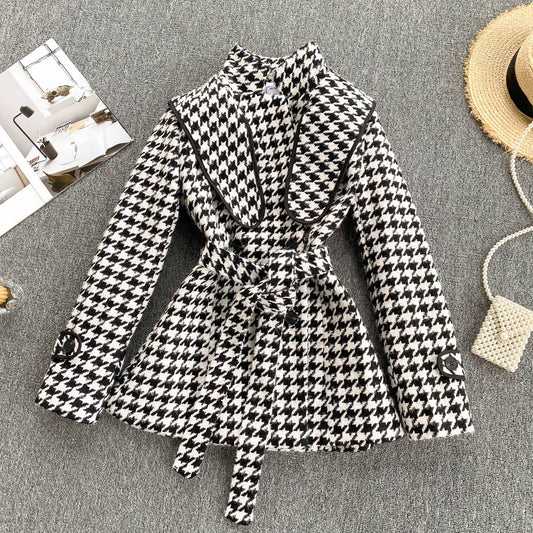 Thousand bird lattice small fragrant wind tweed coat  1497