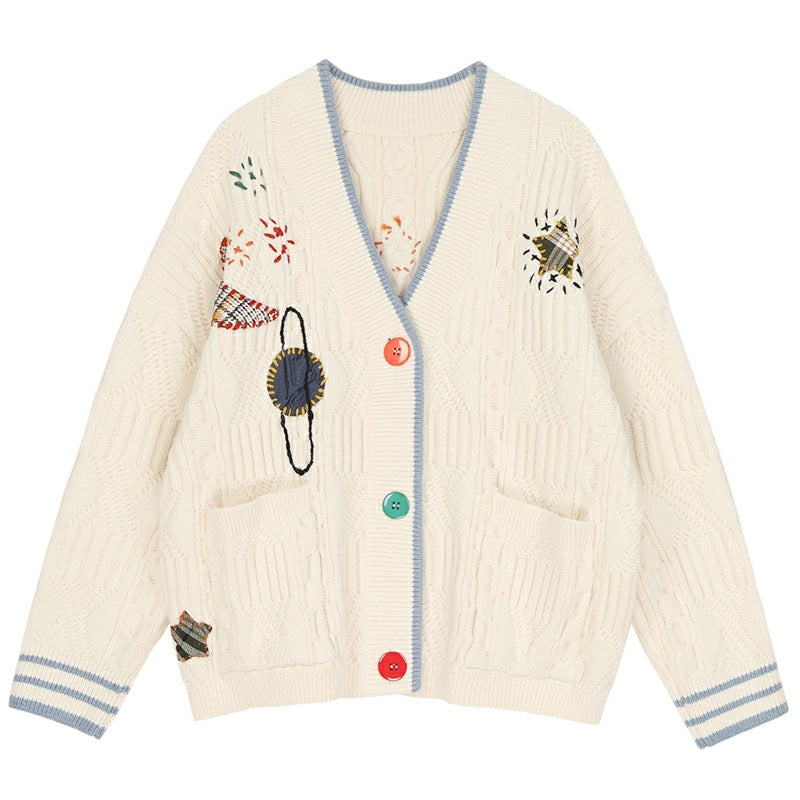 Loose, lazy, kiddie planet embroidered sweater  1439