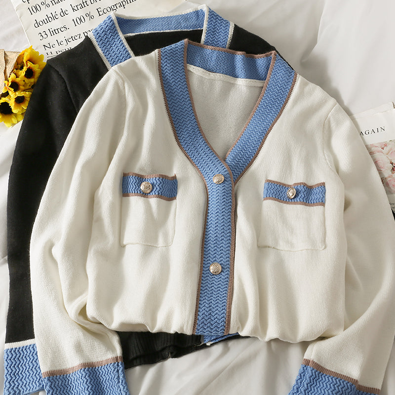 Han Fan stitched three button cardigan long sleeve sweater female  1820