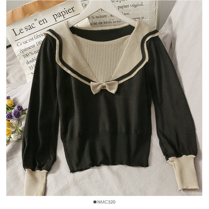 New bow V-neck contrast stitching women's T-shirt  1948