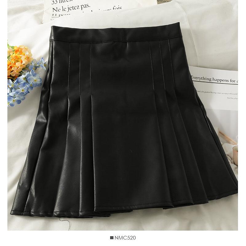 High waist thin solid pleated skirt  2577