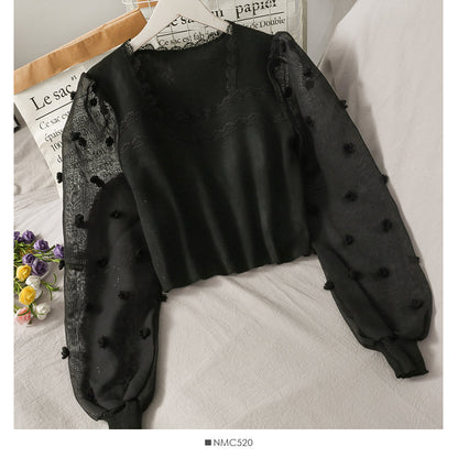 Small short square neck open collarbone wavy edge sweater  1936