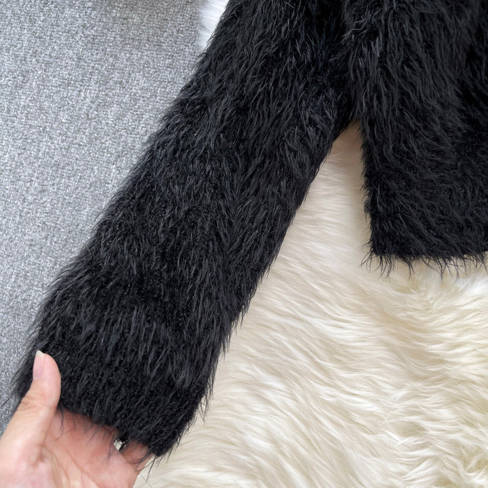 Sweet temperament imitation mink hair high waist short sweater coat  1620