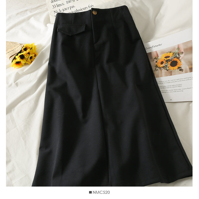Retro High waist and thin one grain button wool skirt  2570