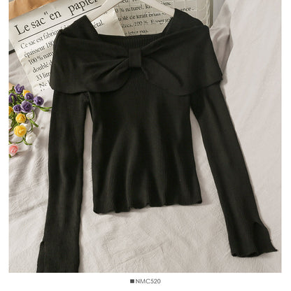 Korean slim butterfly dew clavicle sweater  1828