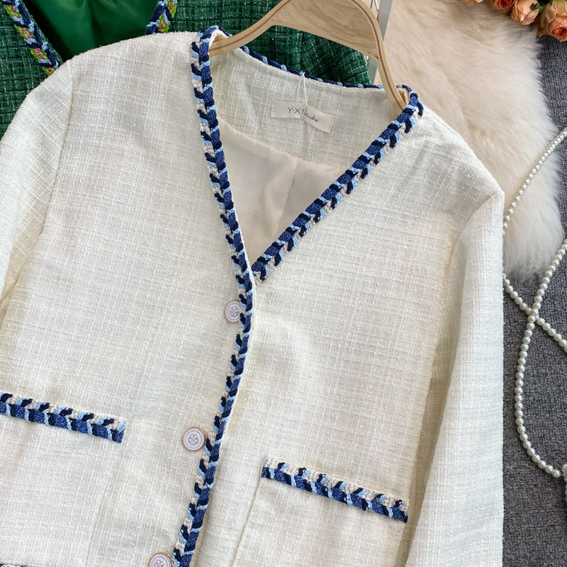 Xiaoxiangfeng tweed woven coat green coat  1657