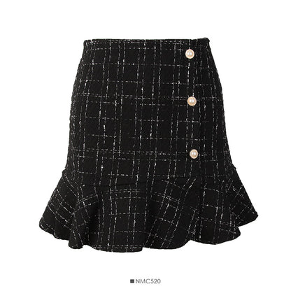 New Vintage tweed Plaid high waist skirt  2583