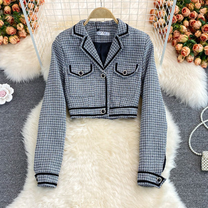 Small fragrance suit collar coat female French celebrity temperament  1682