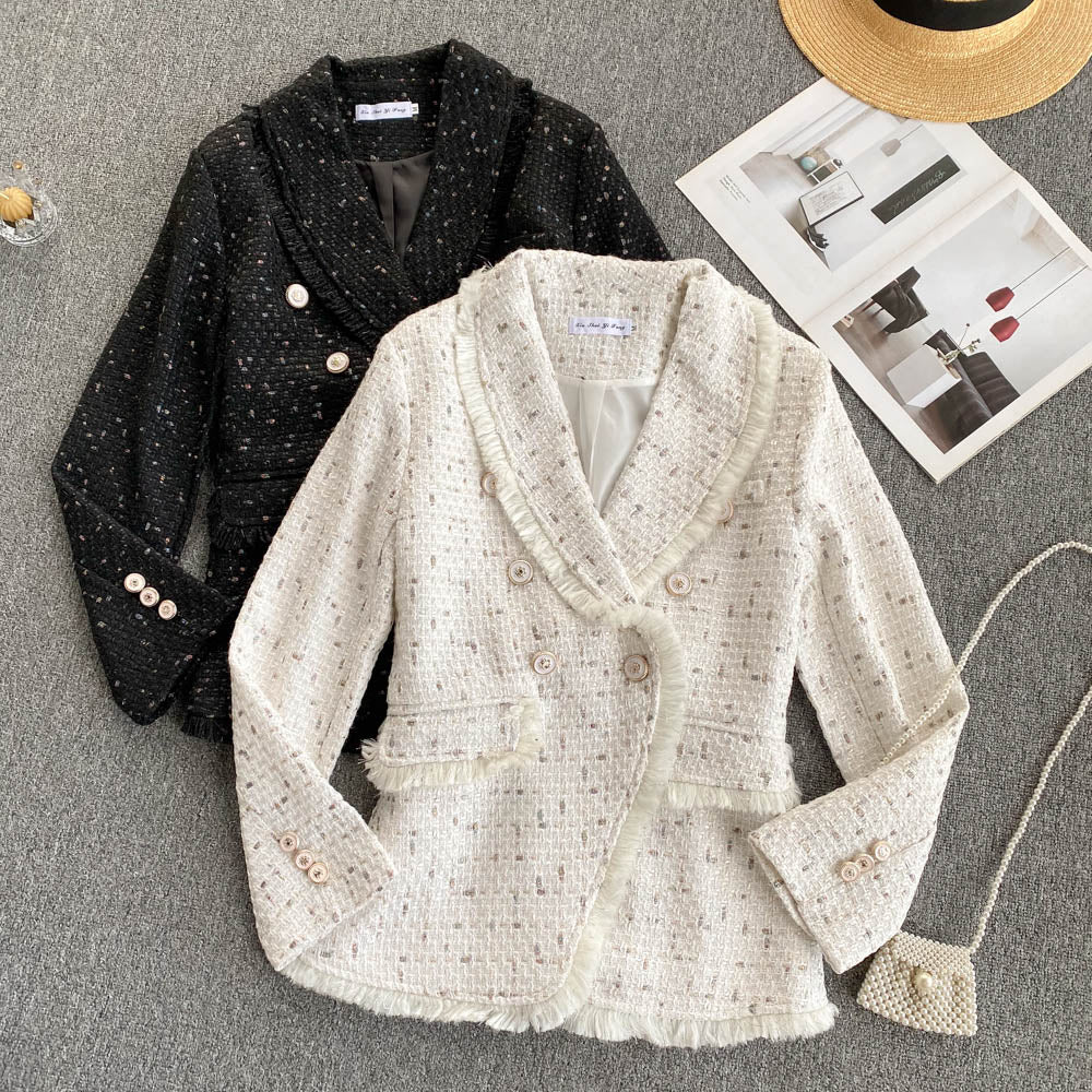 Early autumn retro small fragrant wind tweed coat  1554