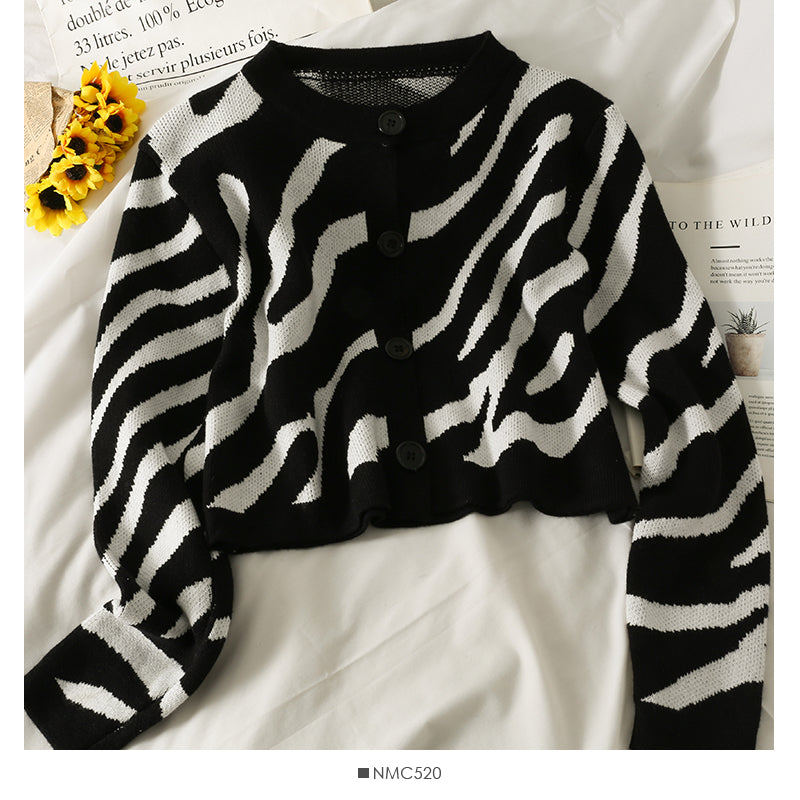 French minority crew neck single breasted cardigan short sweater  1898