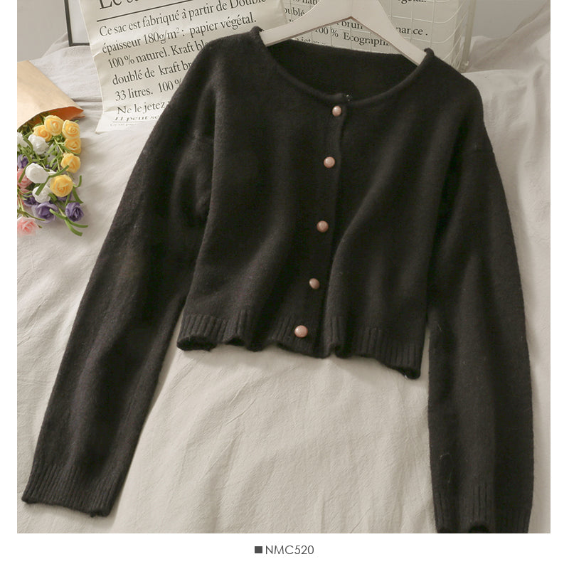 Sweet style simple and versatile long sleeved cardigan solid color sweater female  1909