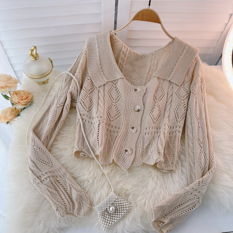 Short hollow out knitted cardigan for women in autumn  1597