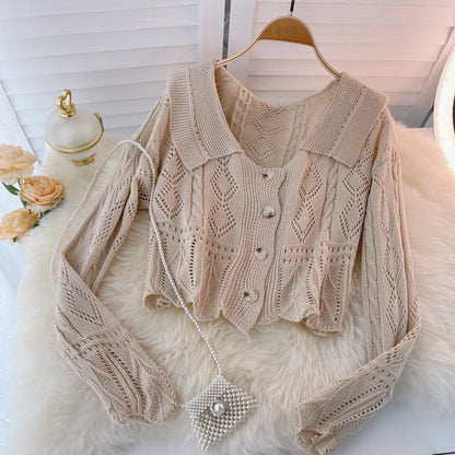 Short hollow out knitted cardigan for women in autumn  1597