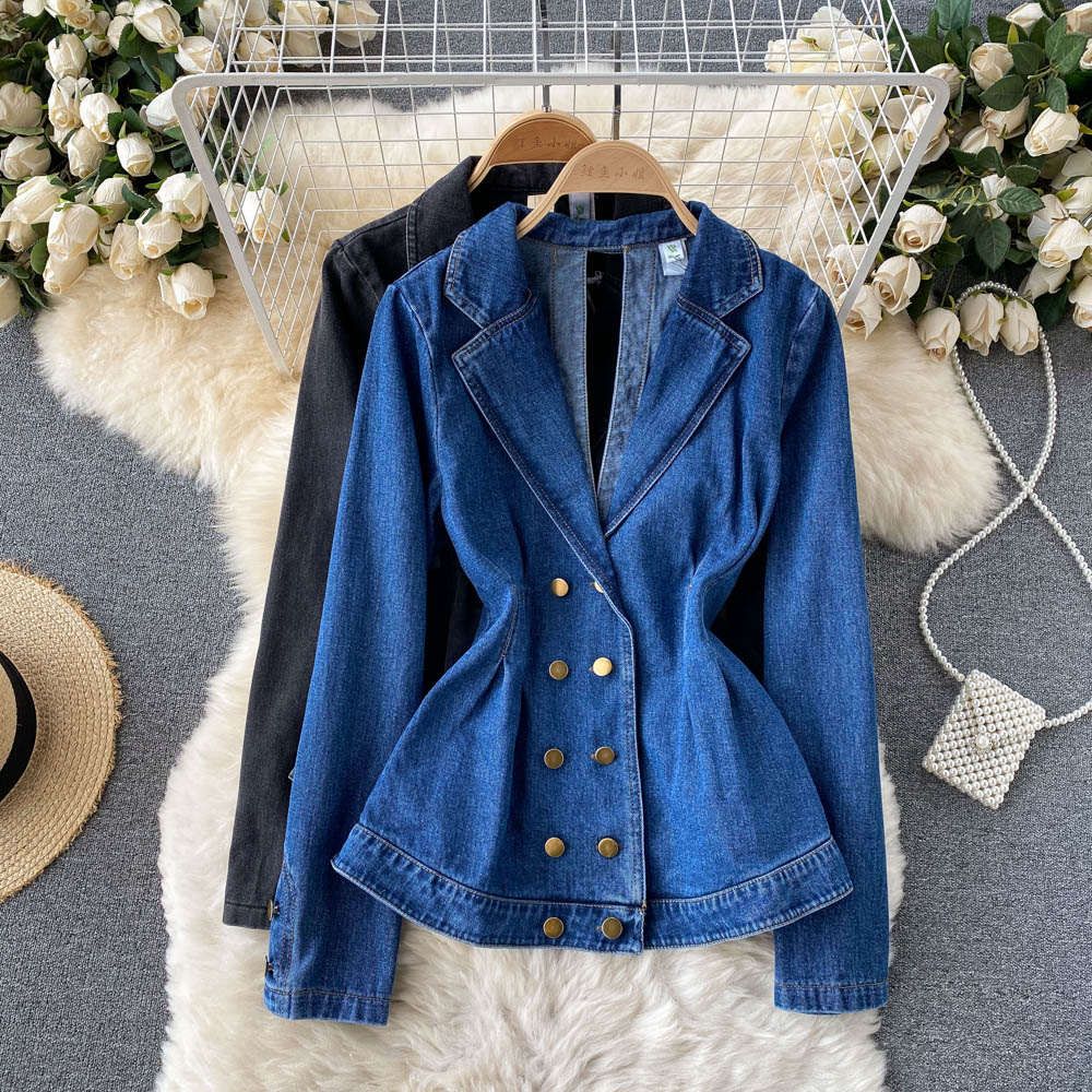 Denim Jacket Women's V-neck open back temperament top  1503