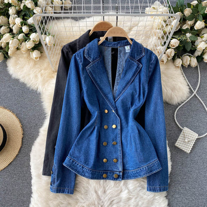 Denim Jacket Women's V-neck open back temperament top  1503