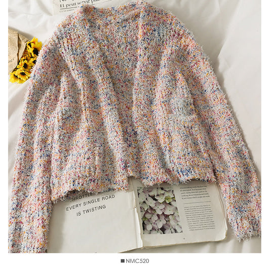 Elegant wool tassel long sleeve loose thin sweater  2036