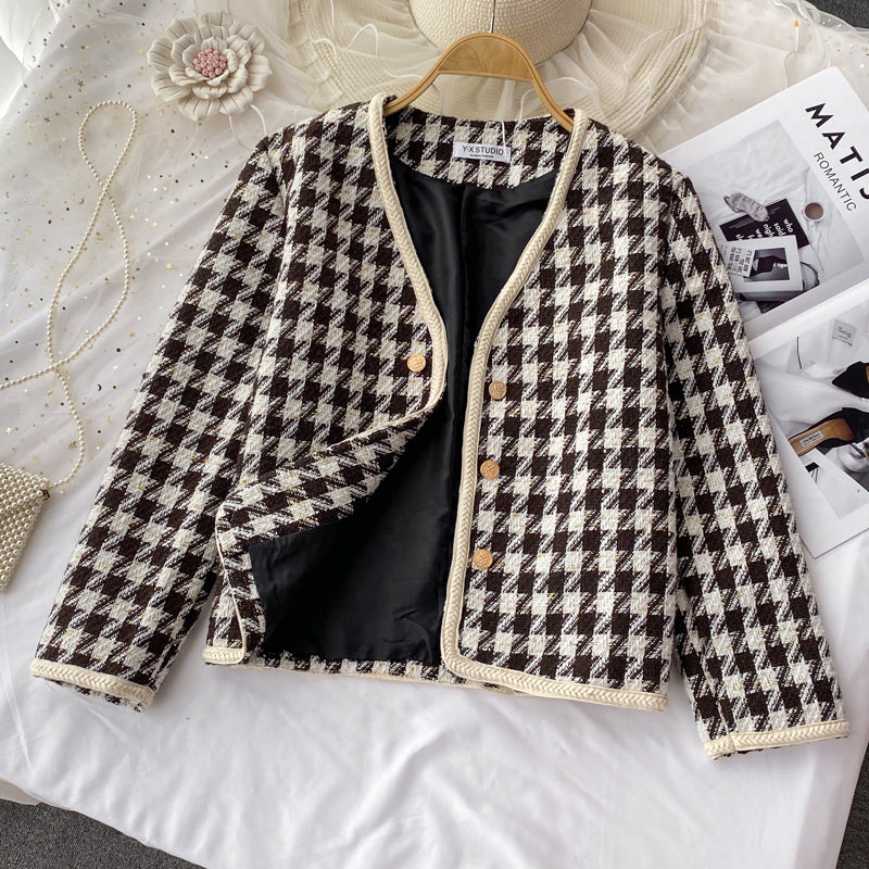 Little fragrant wind celebrity tweed thousand bird lattice coat female  1633