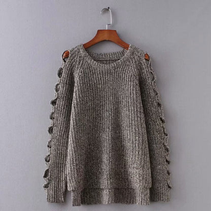 New autumn and winter pullover hollow out solid color thickened loose sweater and sweater  1373