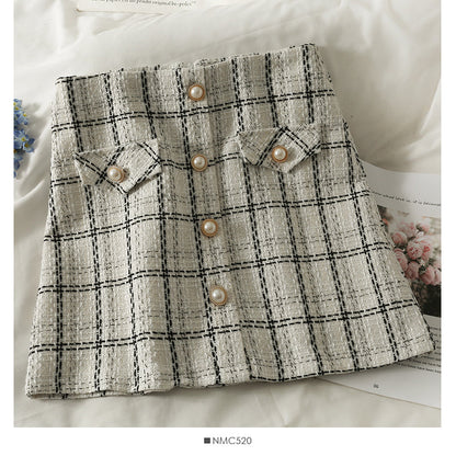 Hong Kong style retro high waist thin tweed skirt  2525