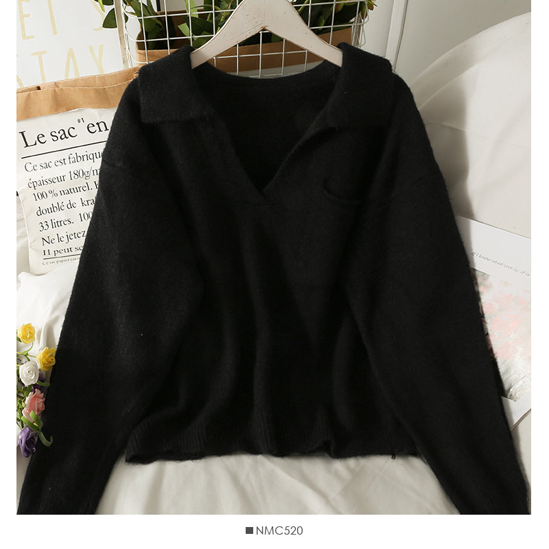 Sweet wind candy color Lapel slim fit Pullover knit  1848