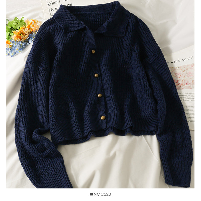 Vintage Lapel long sleeve single breasted cardigan loose sweater  1743