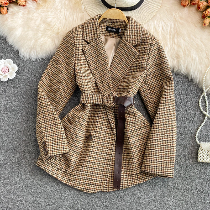 Plaid suit coat wool waist British style  1642