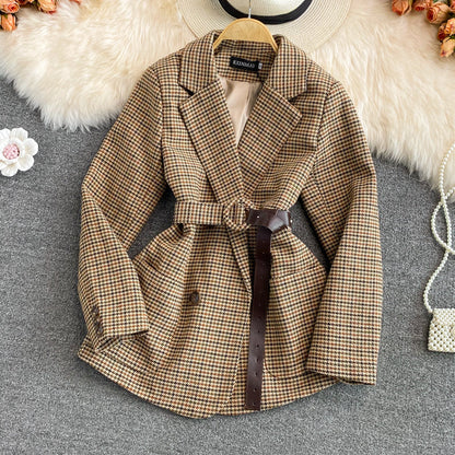 Plaid suit coat wool waist British style  1642