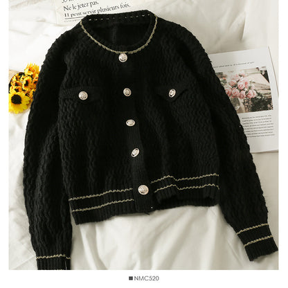 Sweater women's Phnom Penh wave edge stripe single breasted  1854