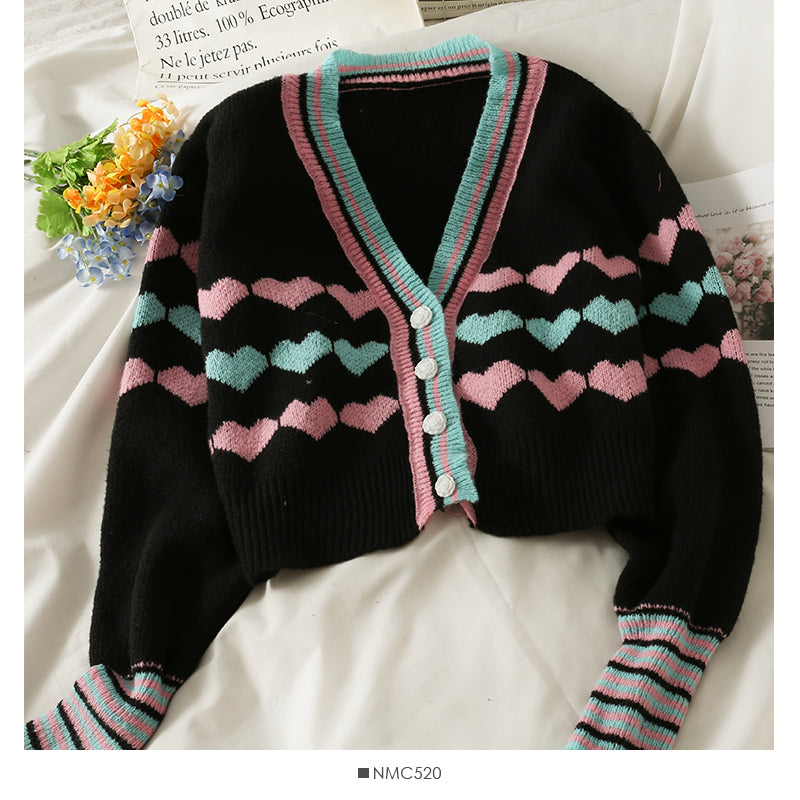 Single breasted sweater women's short slim long sleeved sweater  1774