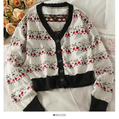 Knitwear women's autumn long sleeve loose V-neck top  1990