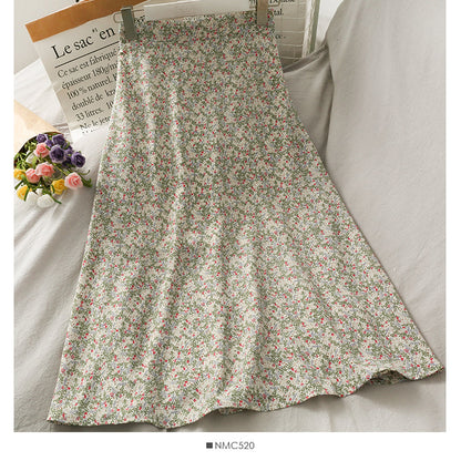 Versatile high waist thin floral skirt  2509
