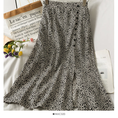 Retro High Waist slim breasted floral medium length skirt  2575
