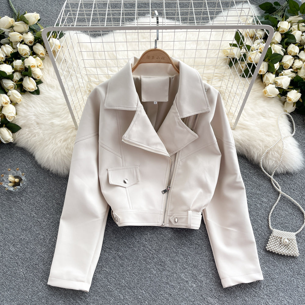 Leather women's slim and versatile Motorcycle Jacket  1559