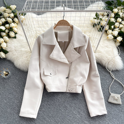 Leather women's slim and versatile Motorcycle Jacket  1559