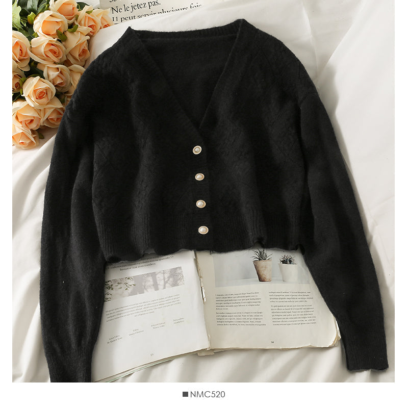 Korean Plaid small short single breasted cardigan sweater  1953