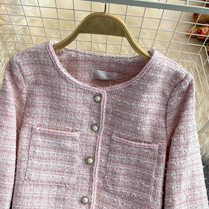 Woven tweed short cardigan suit top  1655